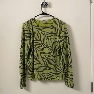 Vintage Nygard Collection sparkly green zebra top